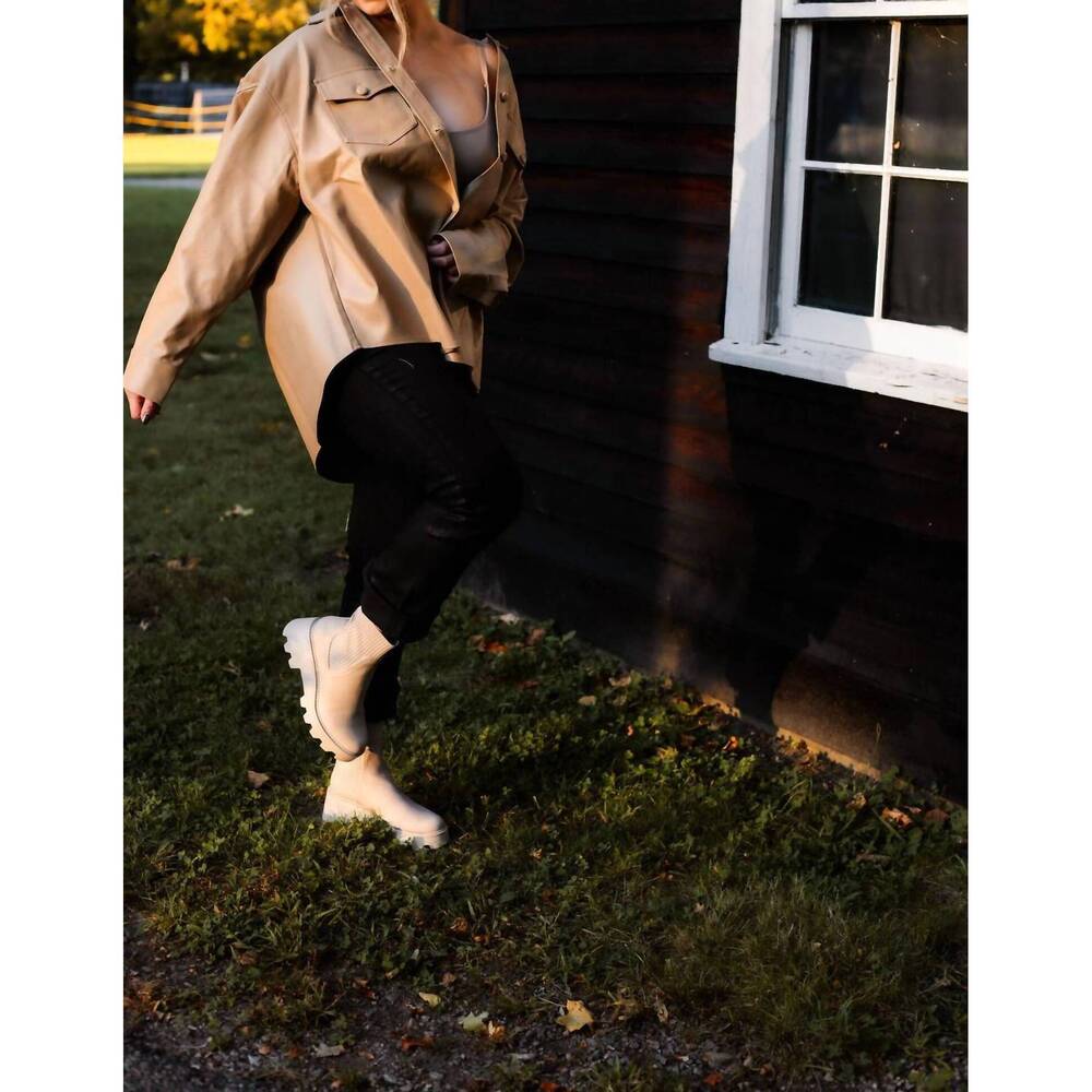 NEW CURVE MARKET maple leather shacket in beige
